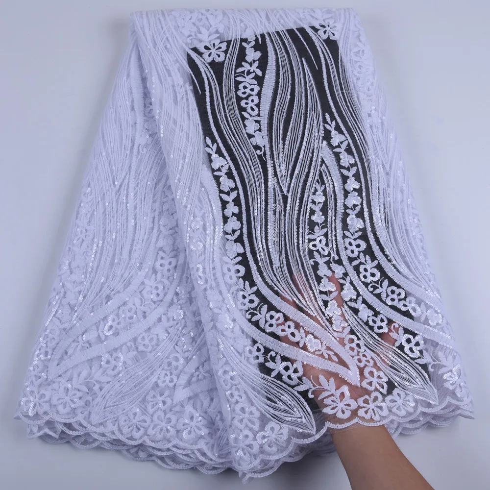 

Pure White Luxury Embroidery Sequin French Milk Silk Lace Latest 2019 African Net Laces Nigeria Tulle Net Lace Fabric Y1686