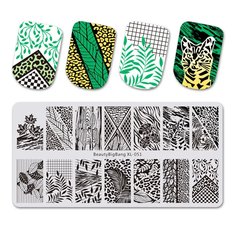BeautyBigBang XL-021 6*12cm Rectangle Nail Stamping Plates Autumn Leaf Pattern Nail Art Stamp Template Image Plate Stencils - Цвет: 6