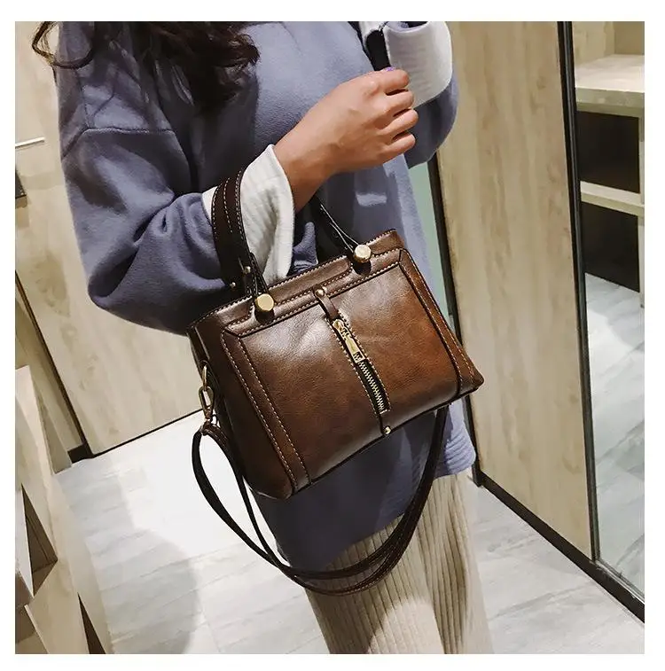 Winter New Top-Handle Bag for Women Brand PU Leather Handbag Retro Shoulder Messenger Bags Fashion Lady Tote Bag CJ1236