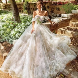 Off-The-Shoulder Strapless Wedding Dresses for Ladies свадебное платье with Puffy Tulle Applique Floor-Length Sleeveless Summer
