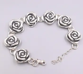 

New Pure Solid 925 Sterling Bracelet 18mm Beautiful Rose Flower Link Chain Bracelet 18cm