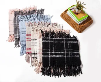 

2020 foreign trade autumn and winter new long flow carded acrylic circle yarn plaid bib men and women plaid bib