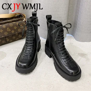 

Cowhide Women Boots Fashion Comfortable High Quality Genuine Leather Ankle Boot Side Zipper Thick Bottom Black Shoes For Woman