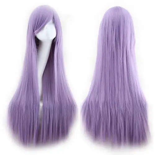 Synthetic Hair Wigs For Women Cosplay Wig 80 cm Straight Long Light Purple Wig With Bangs Pink Red Blue Blonde Brown Black Green - Image 5