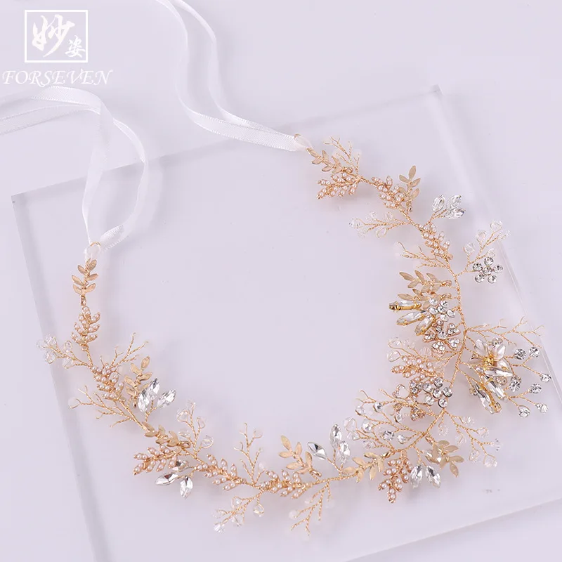 

2018 Bride Hair Band Wedding Dress Pearl Headband Bride Handmade Pearl Crystal Headdress Hair Band Marriage Hair Accessories Kor