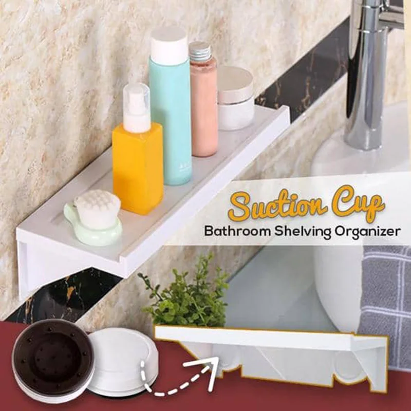 

Bathroom Shelf Suction Cup Rack Punch Free Wall Storage Organizer Kitchen Display Shelves YU-Home