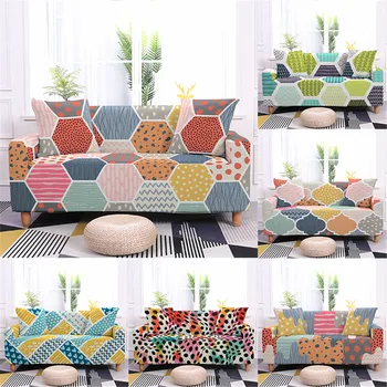 

Colorful Geometric Patchwork Pattern Non-slip Slipcovers Sofa Protective Cover Sofa Cover Stretch Protector1-4 Seater