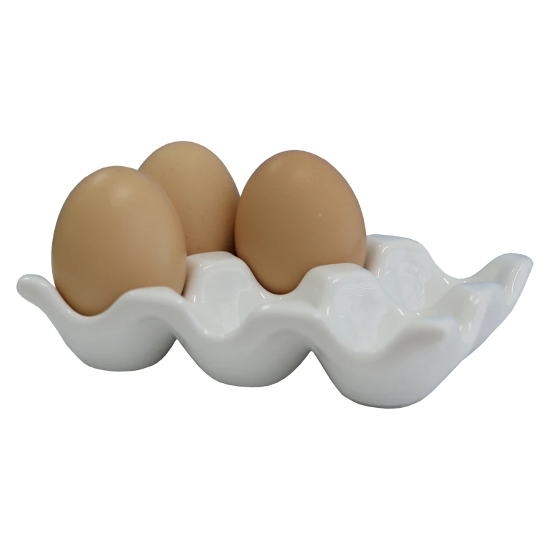 Фарфор лоток для яиц держатель хранения ювелирных изделий, органайзер для холодильника держатель 6-чашки, белый