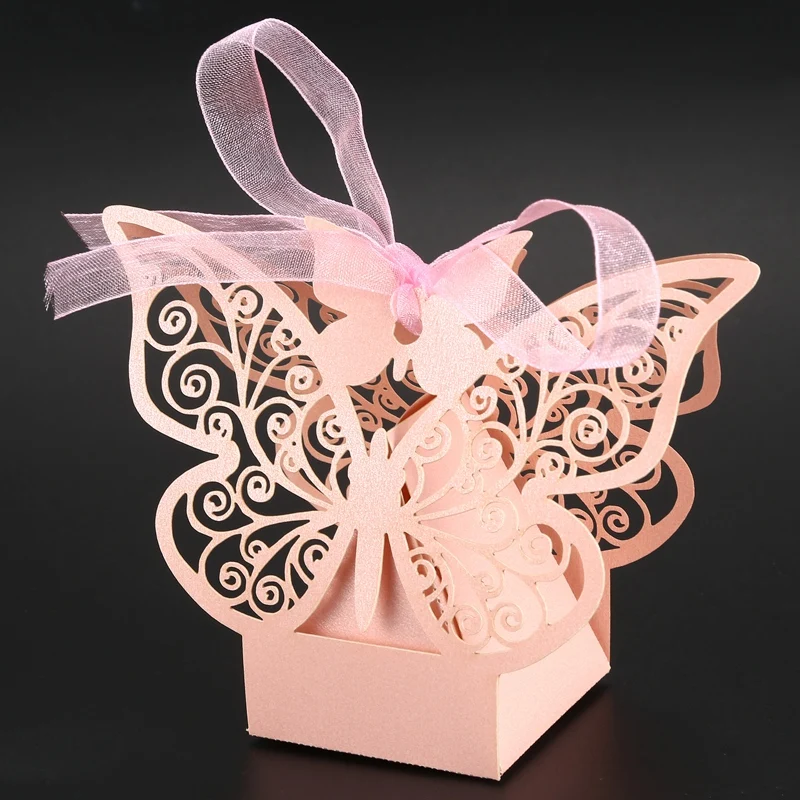 50 шт бабочка свадьба любимая коробка День рождения подарок коробка сладостей(розовый