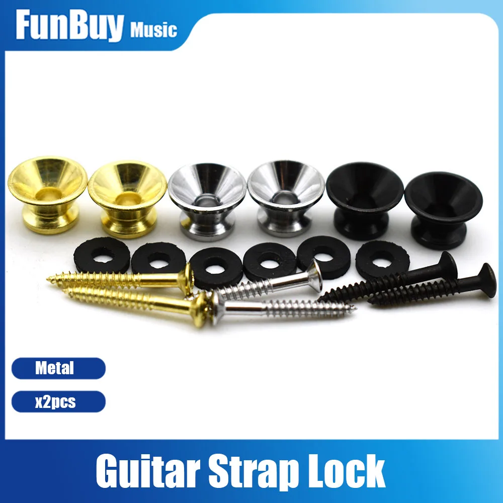 2 pcs/lot Electric Bass Guitar Strap Lock Metal End Buttons Gold/Black/Silver StrapLock Locking Pegs Pins