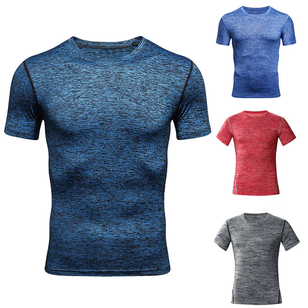 

Ropa al aire libre para hombre, camiseta de Rashguard de manga corta para Fitness, para hombre, camisetas de secado apretado de piel para culturismo, deportes para correr # Q