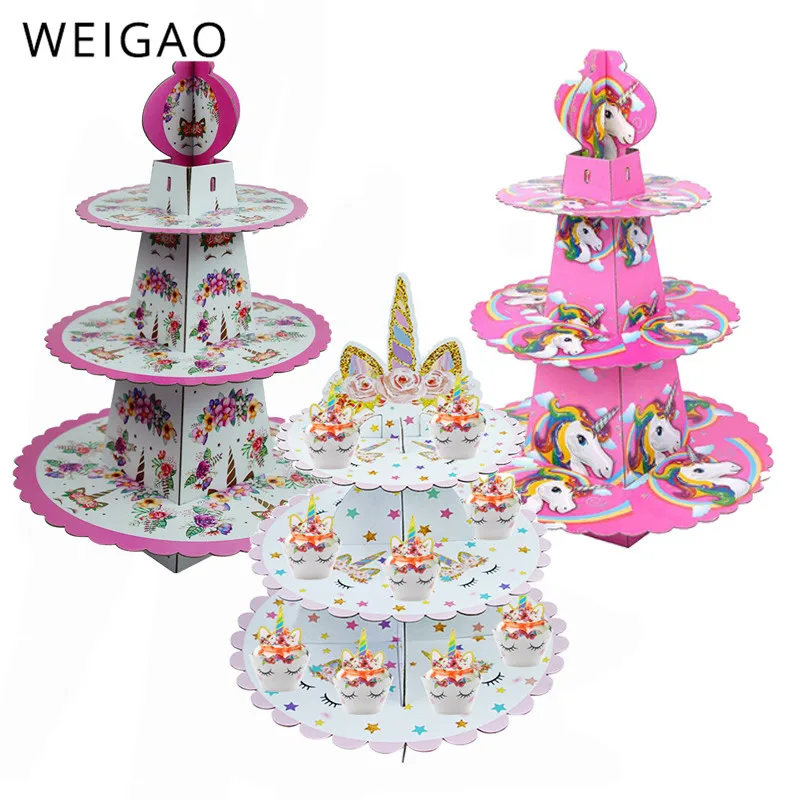 $1.93 WEIGAO Unicorn Party 3-tier Cup Cake Stand Cupcakes Topper Birthday Party Decoration Kids Unicornio Party Girls Baby Shower