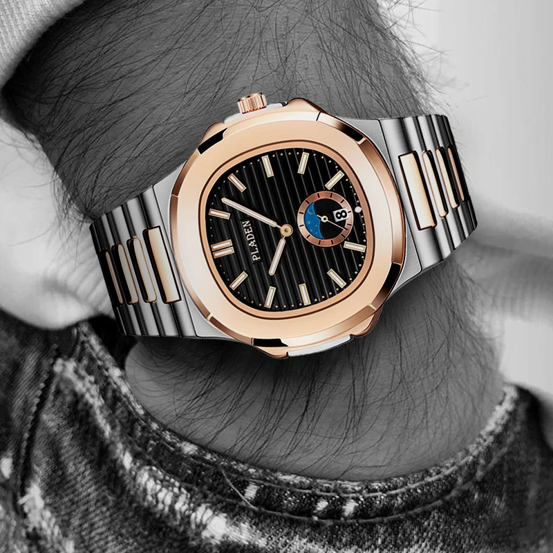 

New Two Tone Gold Patek Watch Nautilus 5711 Designer Diving Watch Men Black Dial Chronograph Steel Bracelet AAA Waterproof Watch