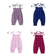 Kids Toddler Baby Girls Sleeveless Bandage Rompers Jumpsuit Infant Girls Cotton Solid Color Sling Trousers Clothes Outfit