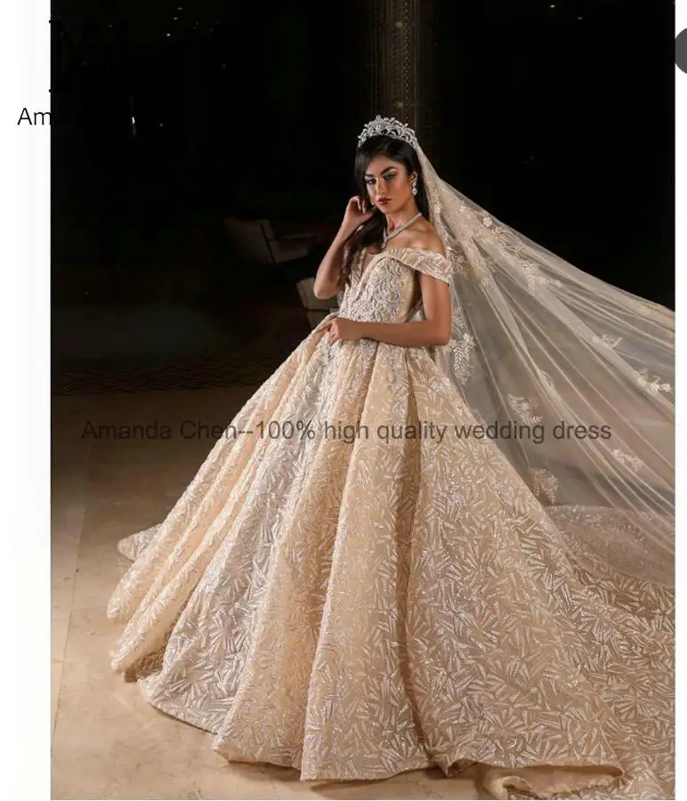 Robe de mariee роскошное свадебное платье цвета шампанского с открытыми плечами