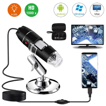 

USB Digital Microscope 40X to 1000X Bysameyee 8 LED Magnification Endoscope Camera with Carrying Case & Metal Stand