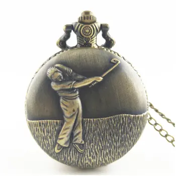 

Playing Golf Vintage Antique Round Dial Quartz Pocket Watch Necklace Pendant Clock for Mens Womens Best Gifts