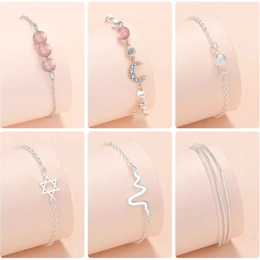 925 Sterling Silver Women Heart Bracelets On Hand Star Chain Bracelets For Girls Luxury Jewelry Jewellery Gifts For Women