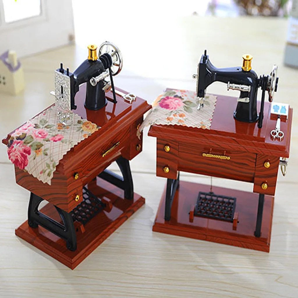 Винтажная музыкальная шкатулка мини швейная машина стильные аксессуары музыкальная шкатулка механический подарок на день рождения декор стола пластик