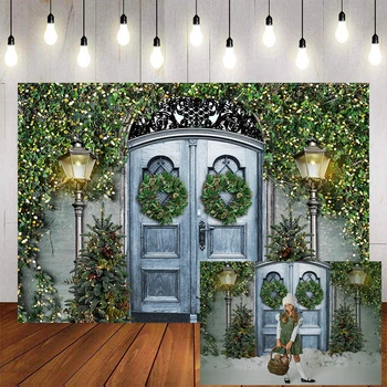 

Mehofond Christmas Photography Background Garland Lights Christmas Fir Tree Door Backdrop Photophone Photo Studio Props