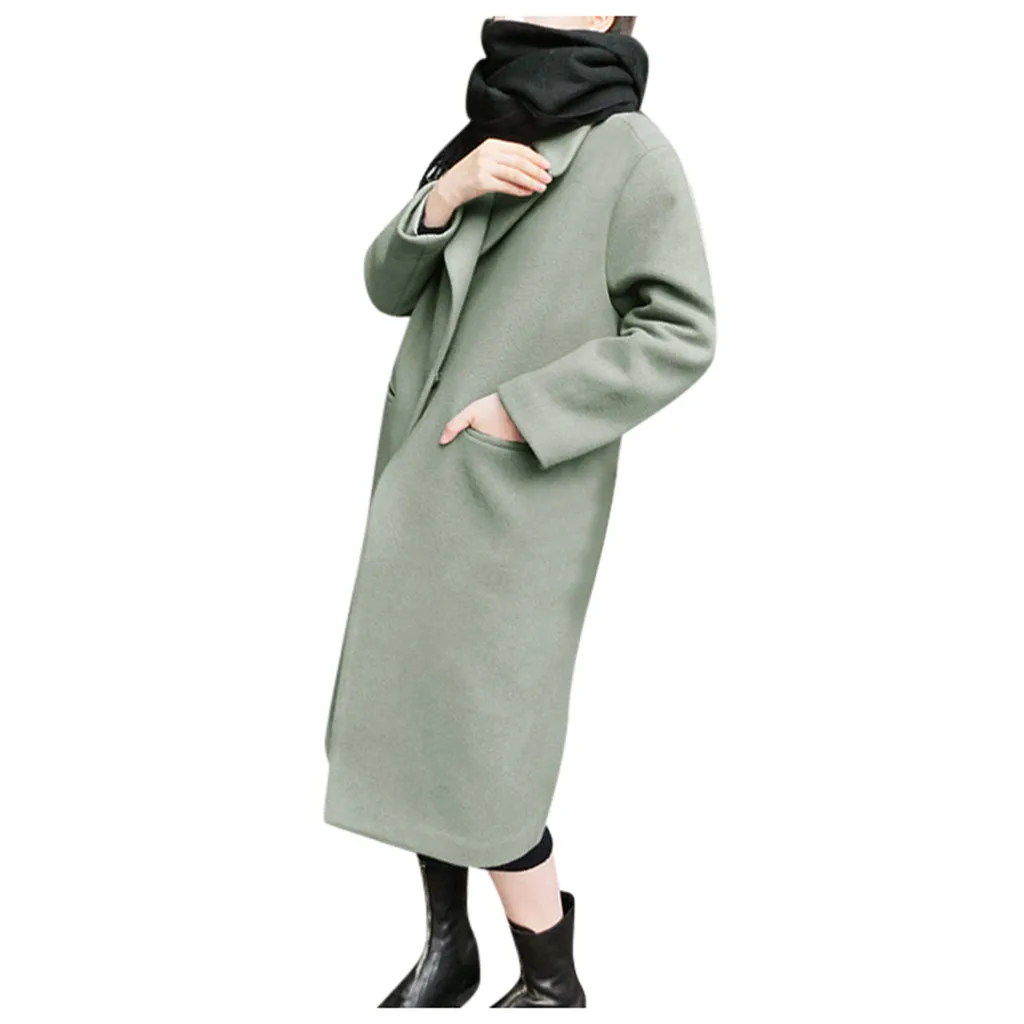 Women Wool Coat, Winter New Casual Korean Version Slim Long Coat,full Sleeve Suit Collar Womens Plus Size Fashions Coats#J30