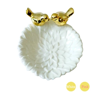 

Ceramic Leaves Plate bird Jewelry Snacks Dessert Silver Storage Tray Rose Gold Ceramics Jewelry Enamel Trinket Dish