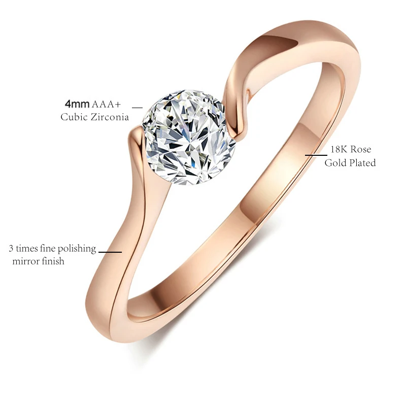E Rose gold Модное кольцо с кубическим цирконием для женщин, свадебная помолвка Белое золото/розовое золото, кольца, ювелирные изделия - Цвет основного камня: E Rose gold