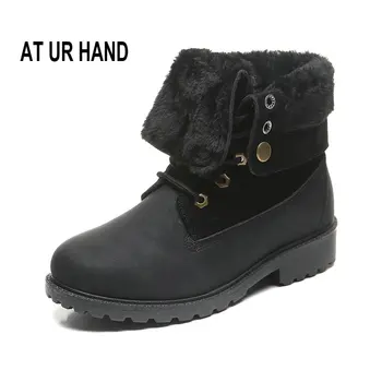 

At Ur Hand Winter Women Boots Platform Women plush Ankle Boot Soft Leather Lace Up Ladies Shoes Botas Mujer Size 36-43 plus size