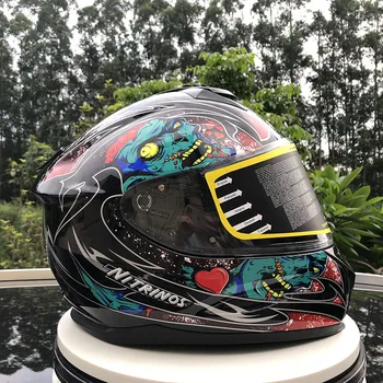 

Free shipping full face funny face with inner sun visor summer double visor motorcycle helmet casco motorbike motorcycle hat