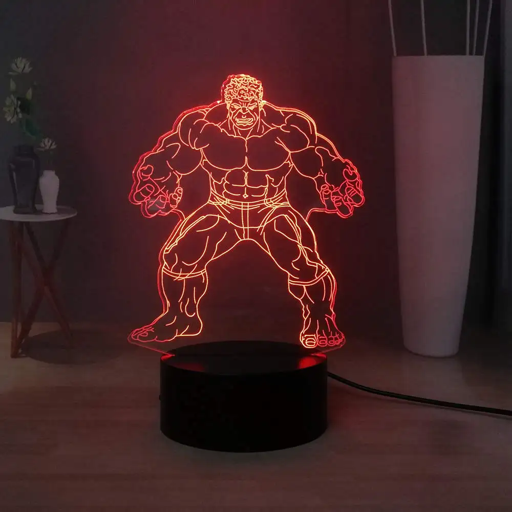 Серия Marvel Movie 3D Super Hero Hulk акриловая светодиодная Ночная RGB лампа с 7 меняющимися