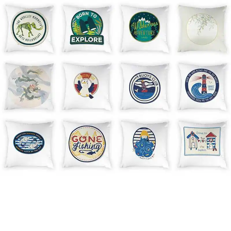 

Circle Chart Printed Cushion Cover Monster Dragon Nautical Lighthouse Pillowcases Car Home Decorative Peach Skin Pillow Cases