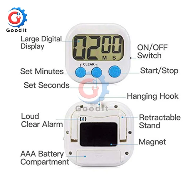 1Pack Small Digital Kitchen Timer Magnetic Back and ON/Off Switch,Minute  Second Count Up Countdown