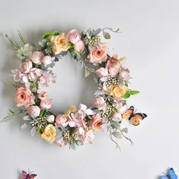 

Front Door Wreath Spring Summer Wreaths Door Hanging Wall Window Party Decoration Girls Room Ornaments Round Backdrop Flowers