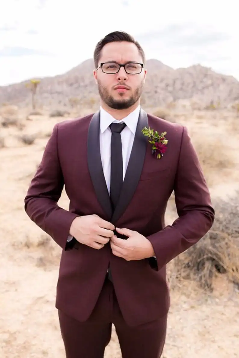 Classic Handsome Mens Suits Shawl Lapel 2 Pieces One Button Formal Party Vintage Grooms Made Tuxedos Blazer