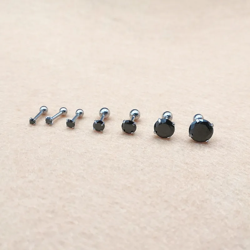 316l Edelstahl Schraub verschluss schwarz runde aaa Zirkon Ohr stecker 2mm bis 8mm klassischer Stil kein Verblassen allergie frei – Detail 9