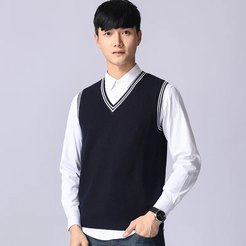 Корейский хлопковый мужской свитер, пуловер, мужской жилет с v-образным вырезом, свитер, мужские свитера без рукавов, жилет, топ, Осенний тонкий свитер, майка - Цвет: 3