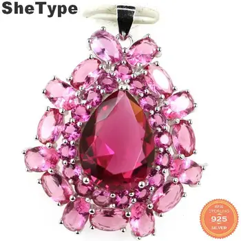 

36x29mm Romantic Long Big 5.9g Created Golden Citrine Pink Tourmaline Smokey Topaz Gift For Girls 925 Sterling Silver Pendant