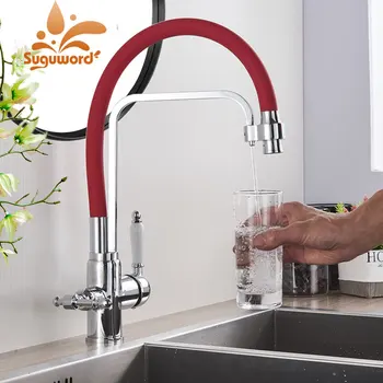 

chrome Filter Kitchen Faucet Drinking Water Deck Mounted Mixer Tap 360 Rotation Pure Water Filter Kitchen Sinks Taps