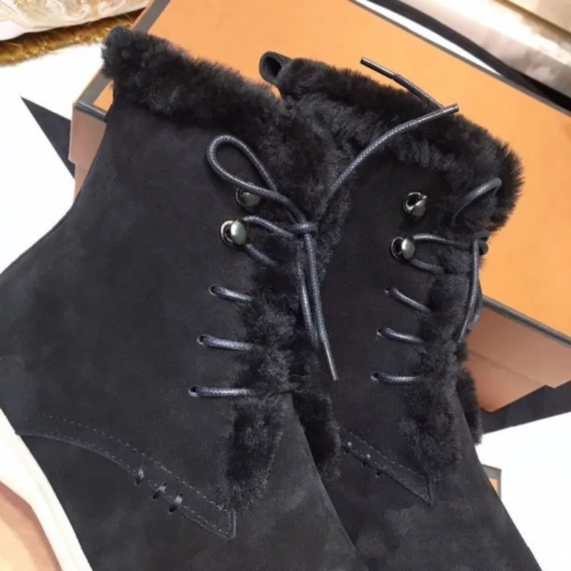 Зимние ботильоны на натуральном меху женские зимние ботинки на флисовой подкладке со шнуровкой Высококачественная роскошная женская обувь на плоской подошве с высоким берцем размера плюс