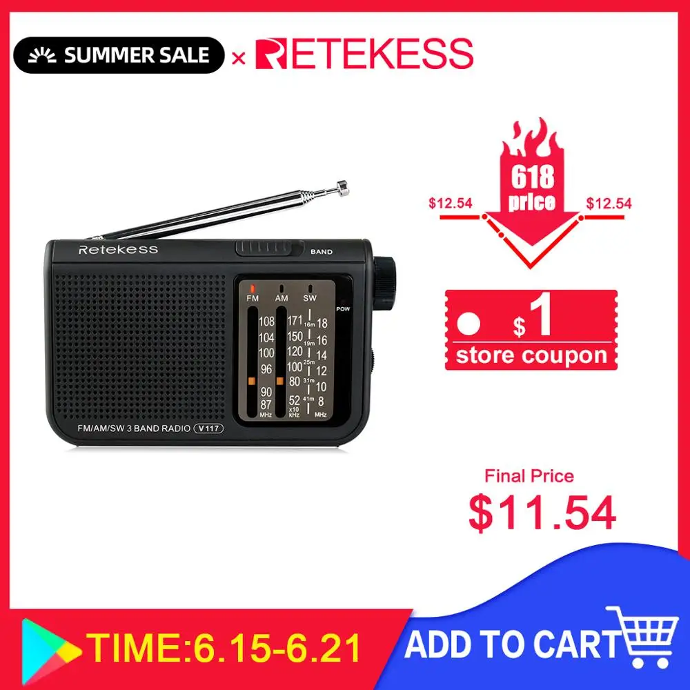 Портативный радиоприемник RETEKESS V117 AM FM SW, Высокочастотный транзистор, радиоприемник, расширенный тюнер с питанием от батареи|am radio|radio amam fm radio | АлиЭкспресс