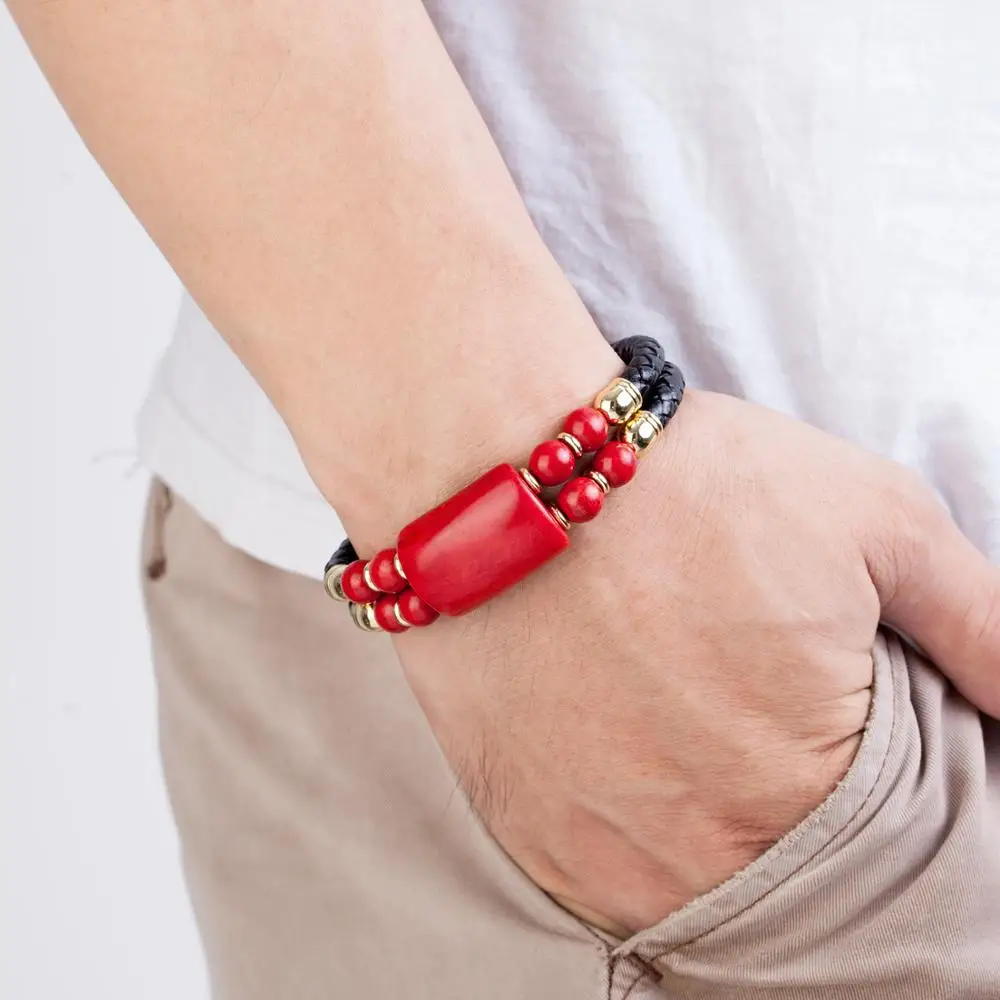 Genuine Leather Natural Stone Men's Bracelet - Image 6