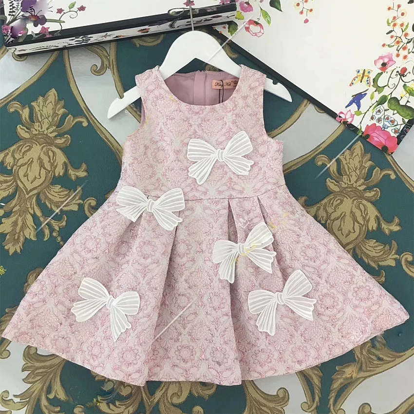 

2265C New Bow Embroidery Brand Princess Baby Girl Christmas Dress Fall Winter Party Kid Dress For Girl Thanksgiving Baby Clothes