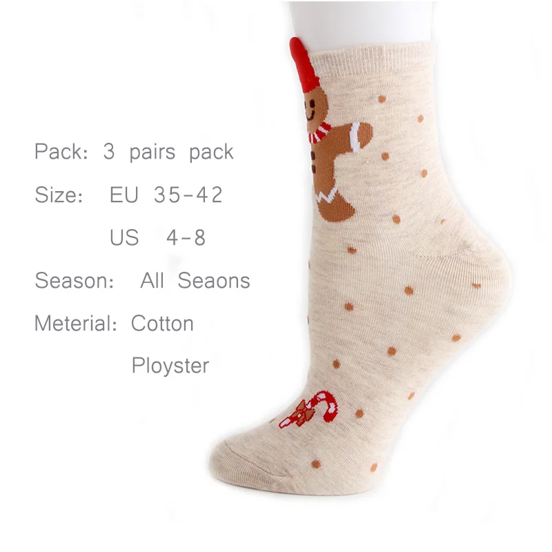 Цветные хлопчатобумажные носки женские милые Носки с рисунком каваи Носки с рисунком лося смешной Рождественский подарок для девочек 3 пар/лот# F