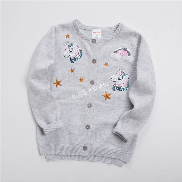 Детский жакет из денима для девочки; детский вязаный кардиган; Детский свитер; 19 осень и Новинка зимы Стиль в европейском и американском стиле Детский свитер 100-140 W19318