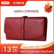 KAVIS Rfid Fashion Women Wallets Genuine Leather Zipper Wallet Women's Long Design Purse New Female Long Clutch Lady Walet Perse