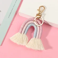 1Pc Weaving Rainbow Keychains for Women Boho Handmade key Holder Keyring Macrame Bag Charm Car Hanging Jewelry Gifts