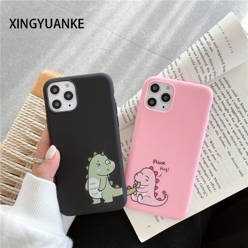 best case for iphone 12 pro max Cute Couples Dinosaur Silicone Cover For iPhone 12 13 Mini 11 Pro Max X XR XS Max 7 8 6 6s Plus 5 5s SE 2020 Candy Color Case iphone 12 pro max cover