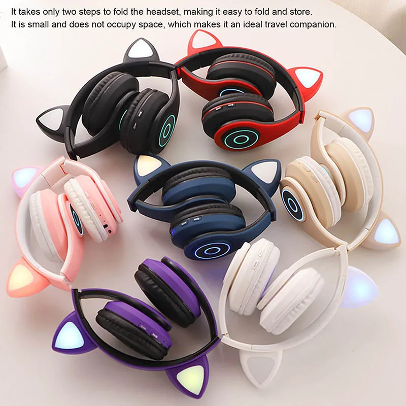 For Girl Friend Kids Cute Cat Ear Headphone Wireless Bluetooth 5 0 BT Noise Cancelling Headset Suppose TF Card 3 5mm Plug MIC