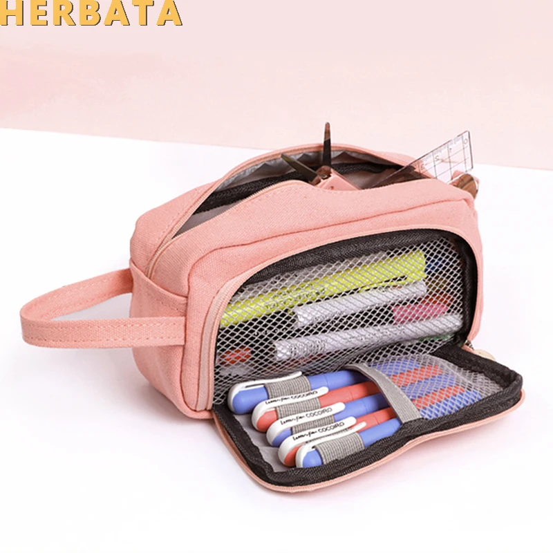 

Multi-function pencil bag student stationery box simple hand-carved super large capacity double thick cotton canvas bag CL-19201
