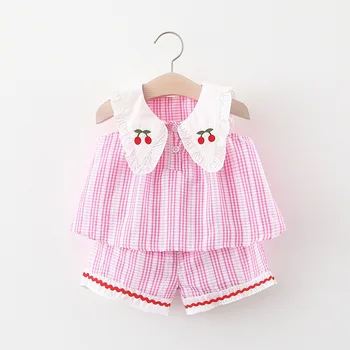 

(4 sets/lot) 2020 Summer Girl's Cothing Set Plaid 050308